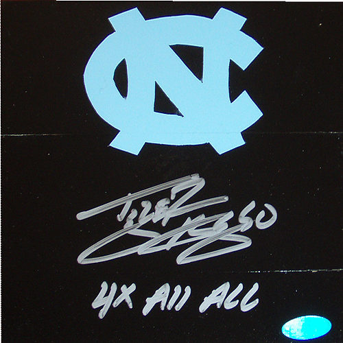 Tyler Hansbrough Autographed Inscribed 6"x6" Square of Black UNC Final Four Championship Court