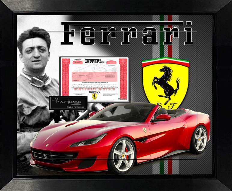 Enzo Ferrari Custom Framed Stock Certificate Collage