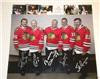 Bobby Hull, Stan Mikita, Pierre Pilote, Denis Savard & Tony Esposito autographed